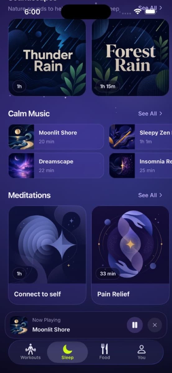 Fitsana sleep screen with nature sounds and calm music