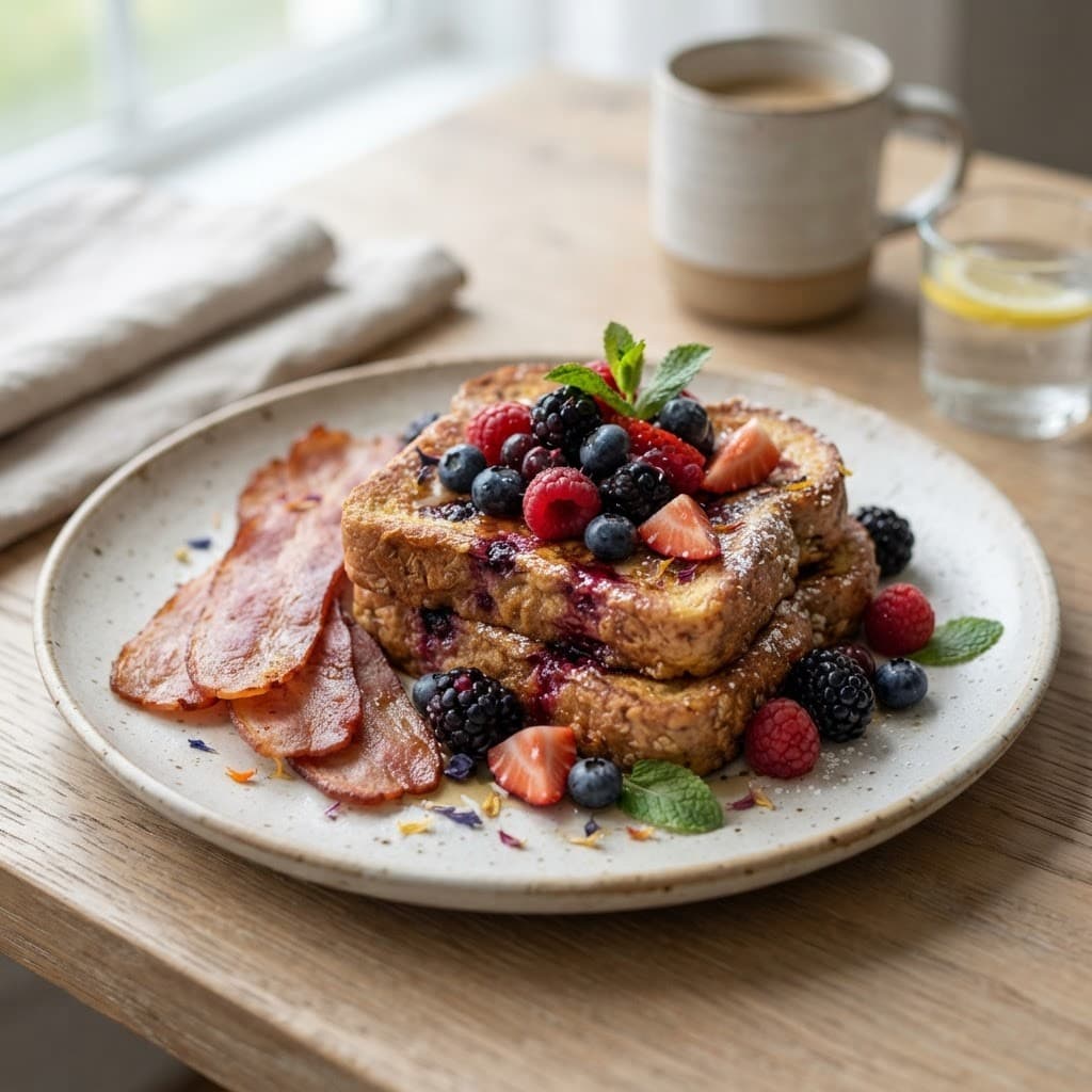 American Berry Protein French Toast with Turkey Bacon