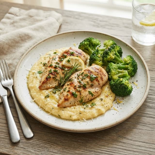 Italian Lemon Herb Chicken with Polenta and Broccoli